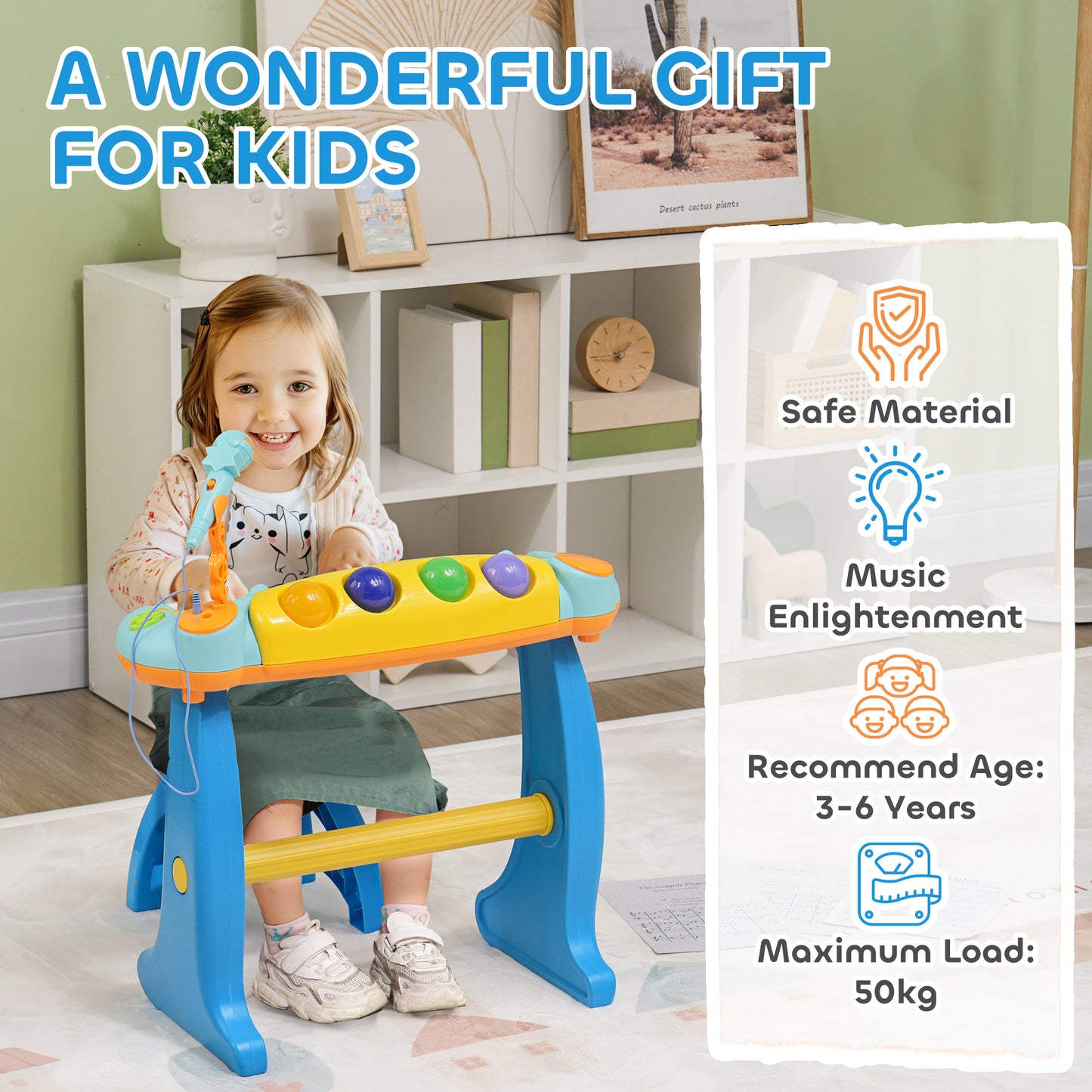 37 Keys Kids Piano w/ Microphone, Stool, Record & Replay Function