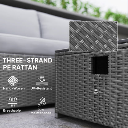 4 Seater Rattan Sofa Set with Footstool Thick Cushions Grey