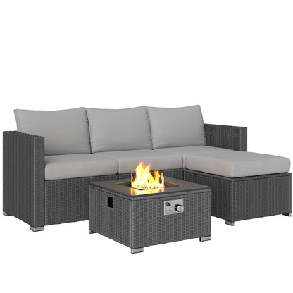 4 Seater Rattan Sofa Set with Footstool Thick Cushions Grey