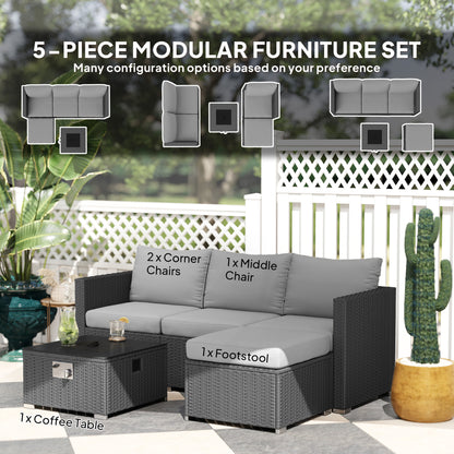 4 Seater Rattan Sofa Set with Footstool Thick Cushions Grey