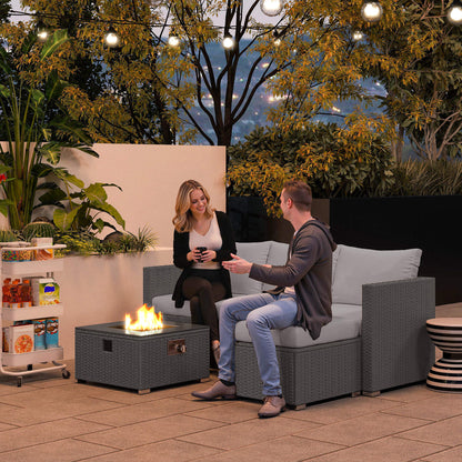 4 Seater Rattan Sofa Set with Footstool Thick Cushions Grey