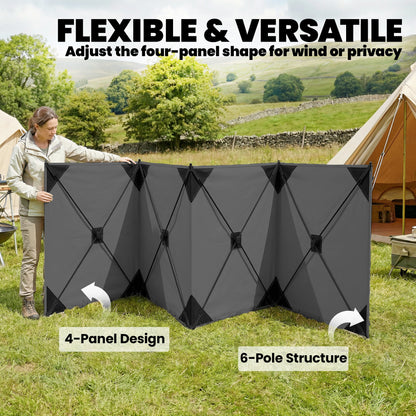Camping Windbreak, Pop Up Hub Frame Windbreaker Blocker, Dark Grey