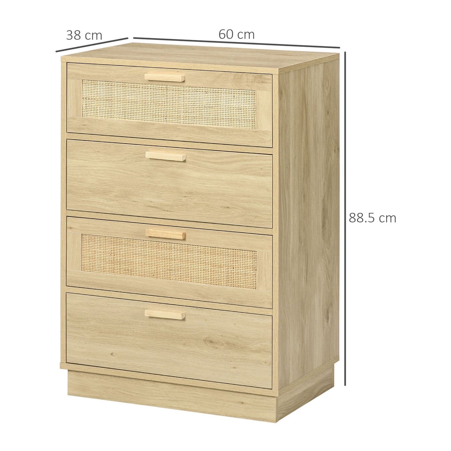 4 Drawer Dresser, Boho Chest of Drawers Storage Cabinet, Natural