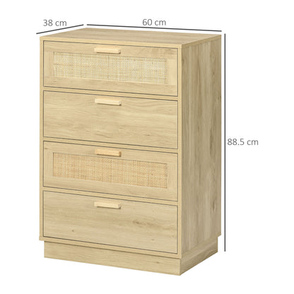 4 Drawer Dresser, Boho Chest of Drawers Storage Cabinet, Natural