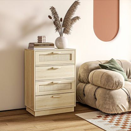 4 Drawer Dresser, Boho Chest of Drawers Storage Cabinet, Natural
