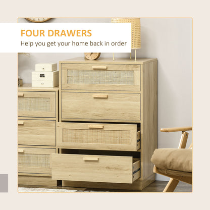 4 Drawer Dresser, Boho Chest of Drawers Storage Cabinet, Natural