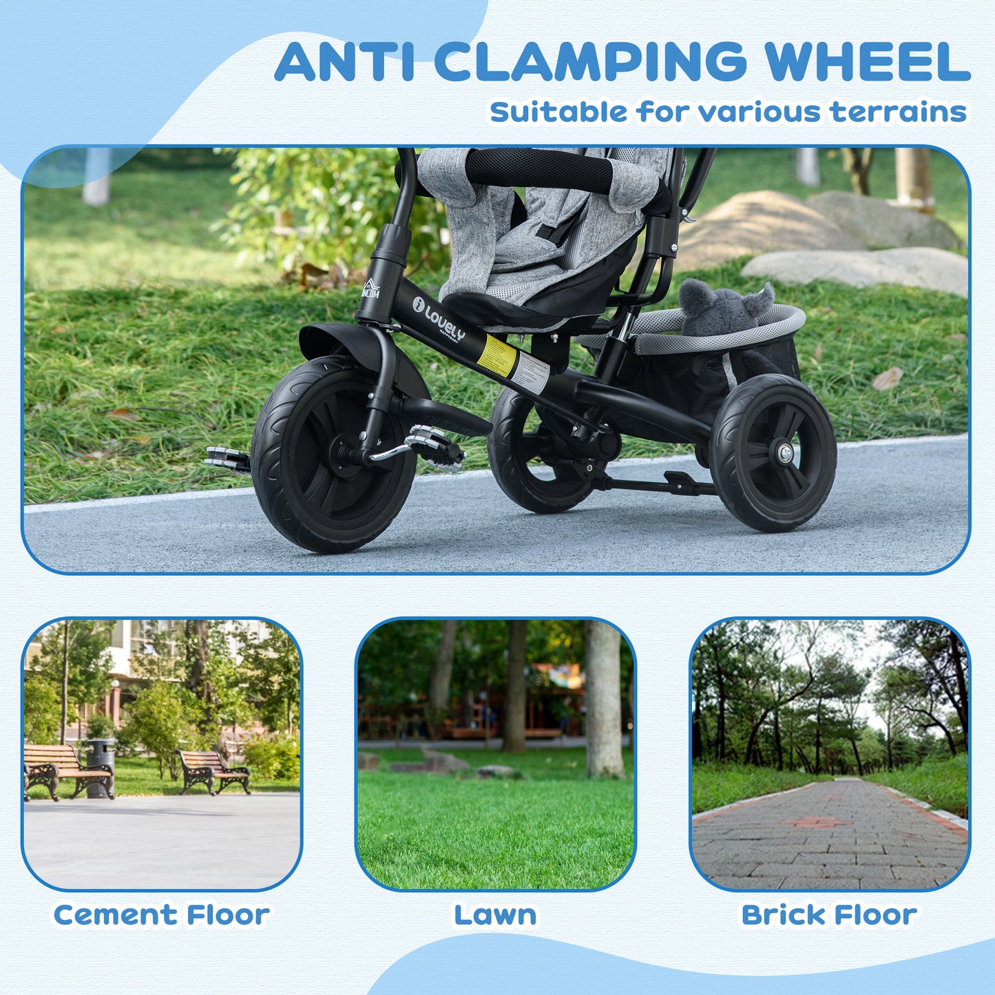 6 in 1 Kids Trike, Stroller with Parent Handle, Grey