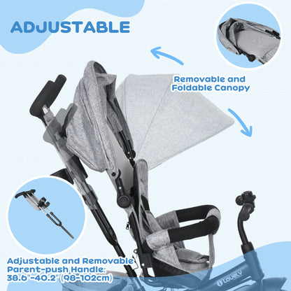 6 in 1 Kids Trike, Stroller with Parent Handle, Grey