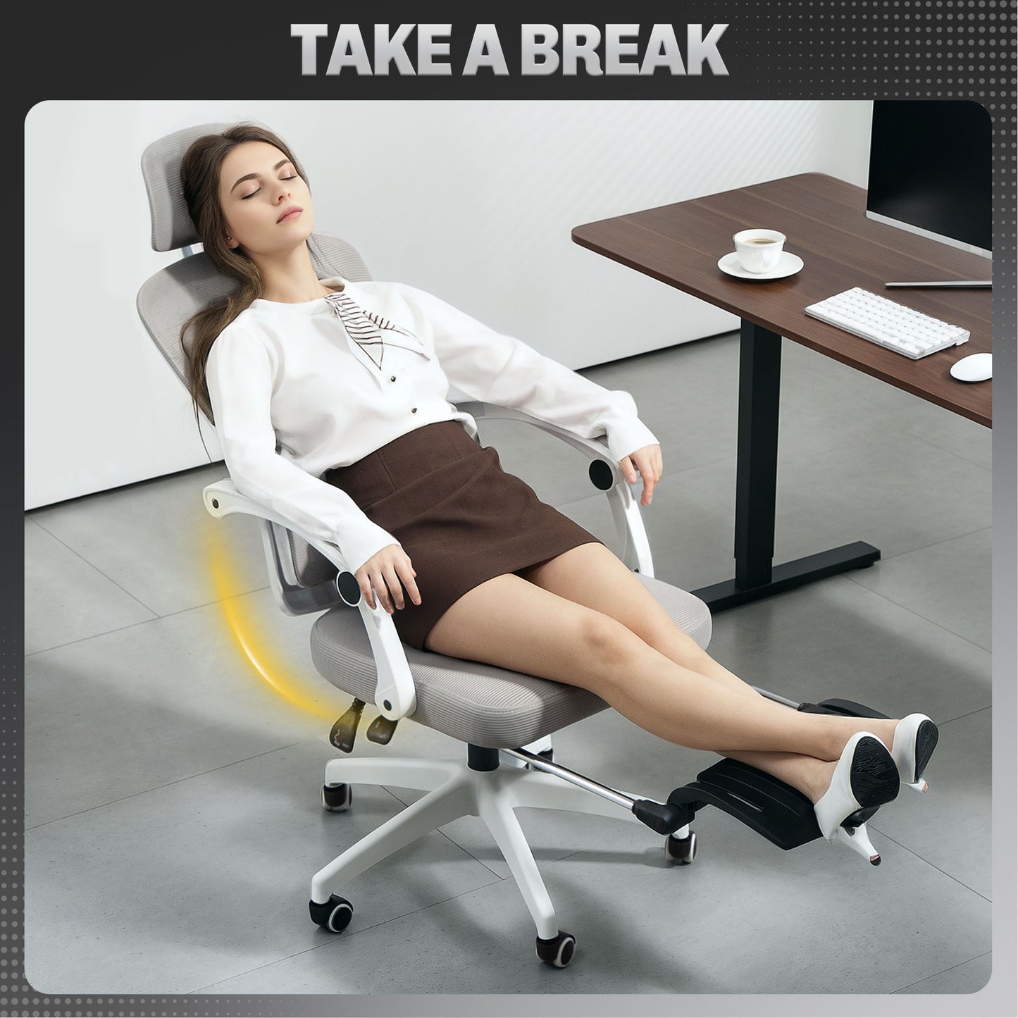 Mesh Ergonomic Office Chair with Lumbar Support, Headrest, Grey