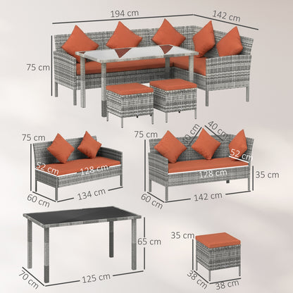 5Pcs Rattan Dining Corner Sofa Set, Garden Furniture Set, Orange