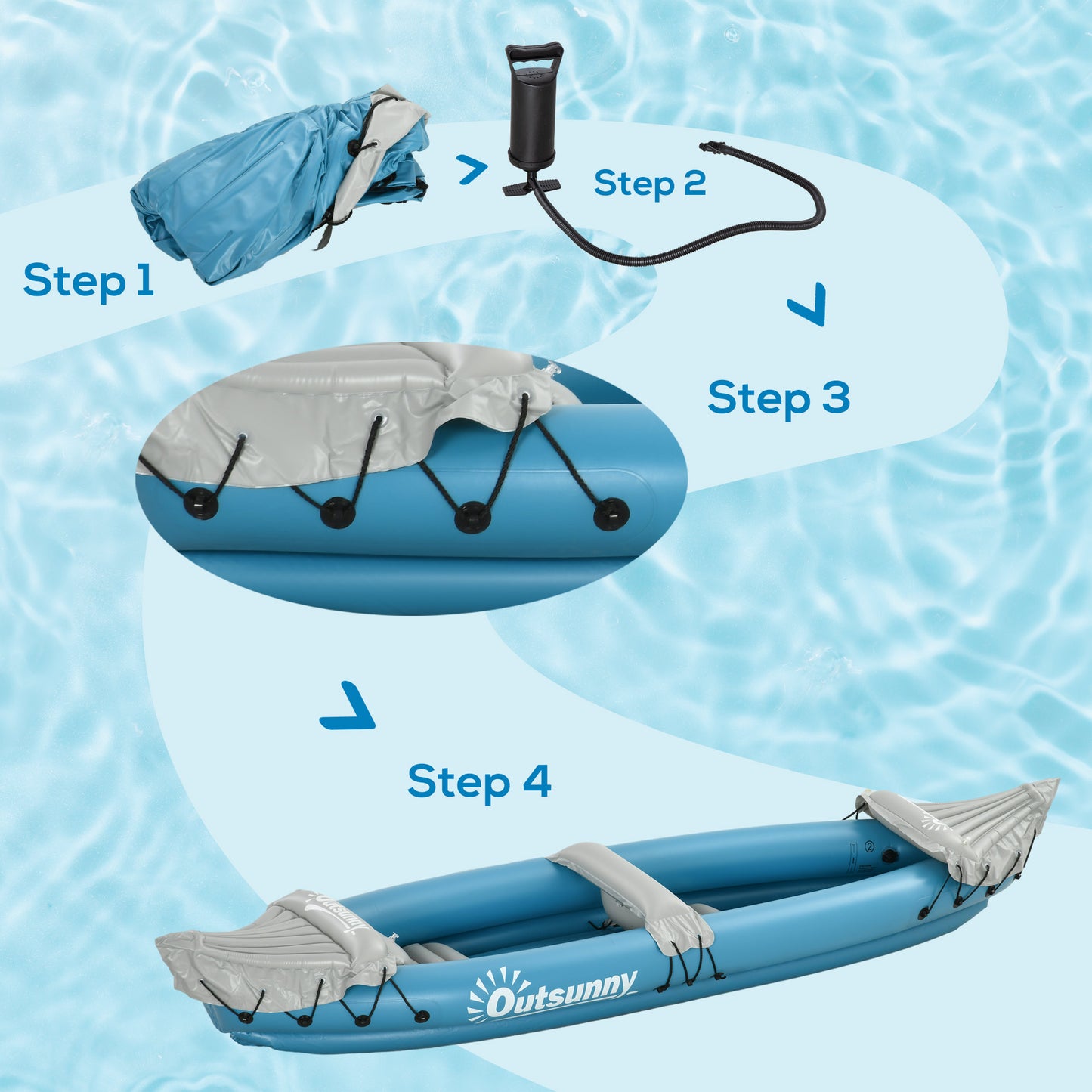 Inflatable Kayak Two-Person Inflatable Boat w/ Air Pump, Blue