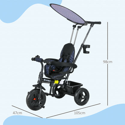 6 in 1 Kids Tricycle w/ Removable Handle for 1.5+ year, Dark Blue