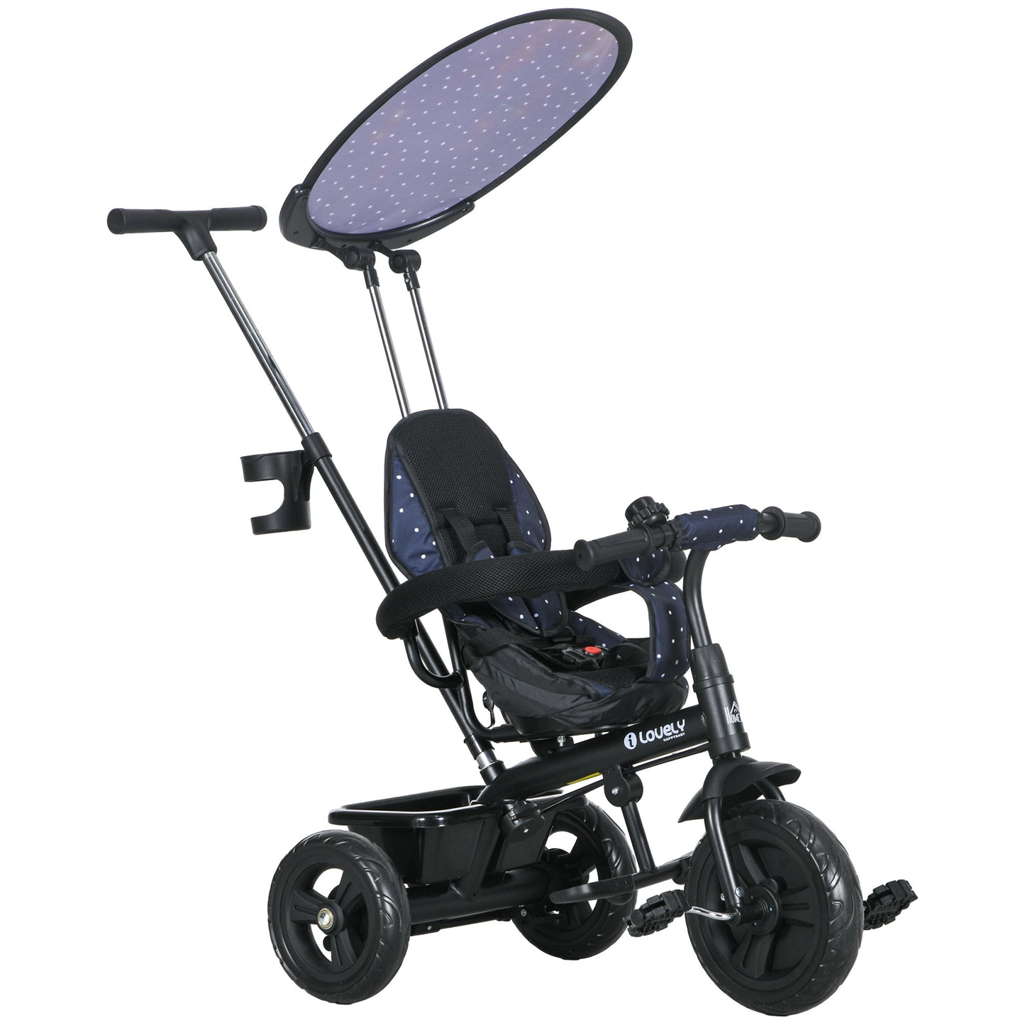 6 in 1 Kids Tricycle w/ Removable Handle for 1.5+ year, Dark Blue