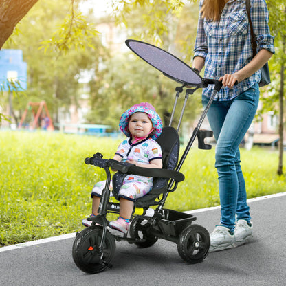6 in 1 Kids Tricycle w/ Removable Handle for 1.5+ year, Dark Blue