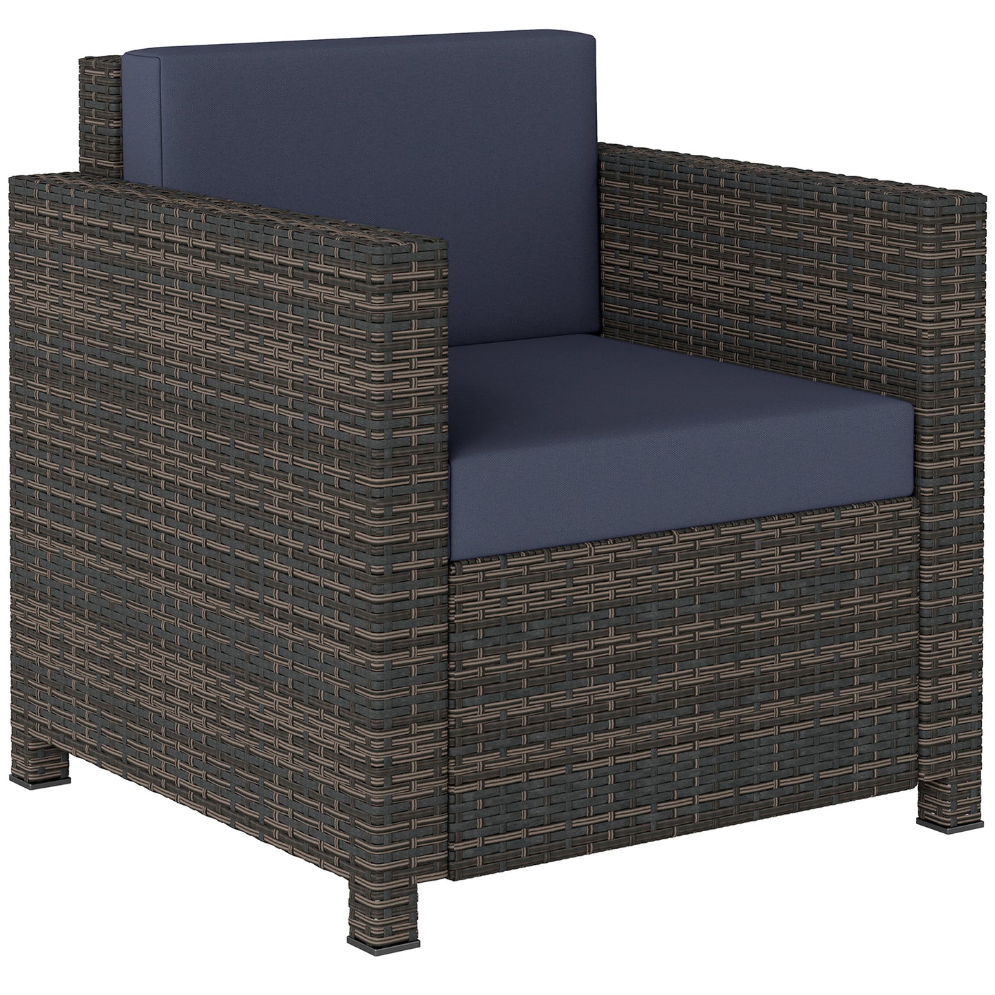 Rattan Garden Armchair, Cushioned Single Rattan Chair, Brown/Blue