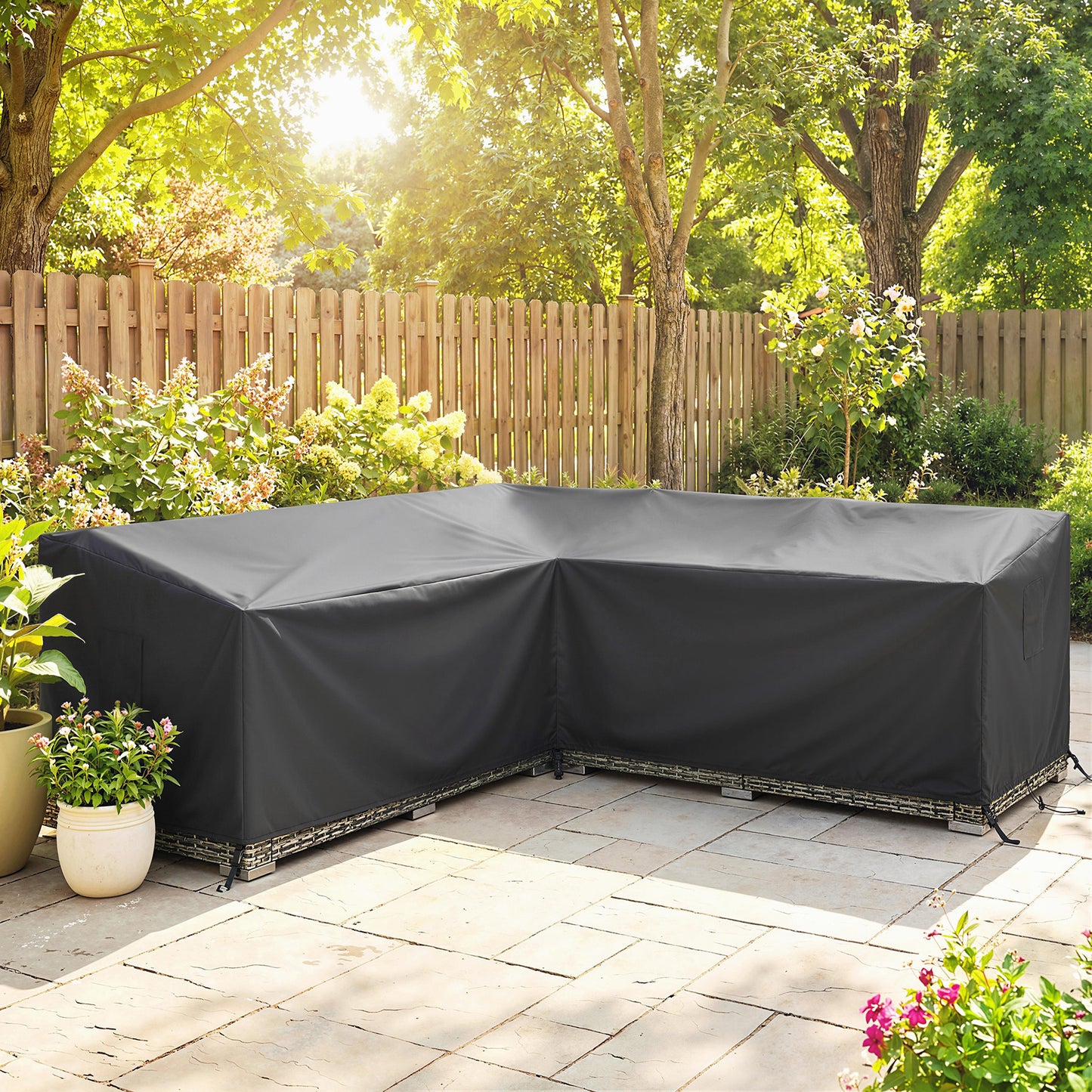 V-Shaped Sectional Sofa Cover Waterproof Anti-UV, Black