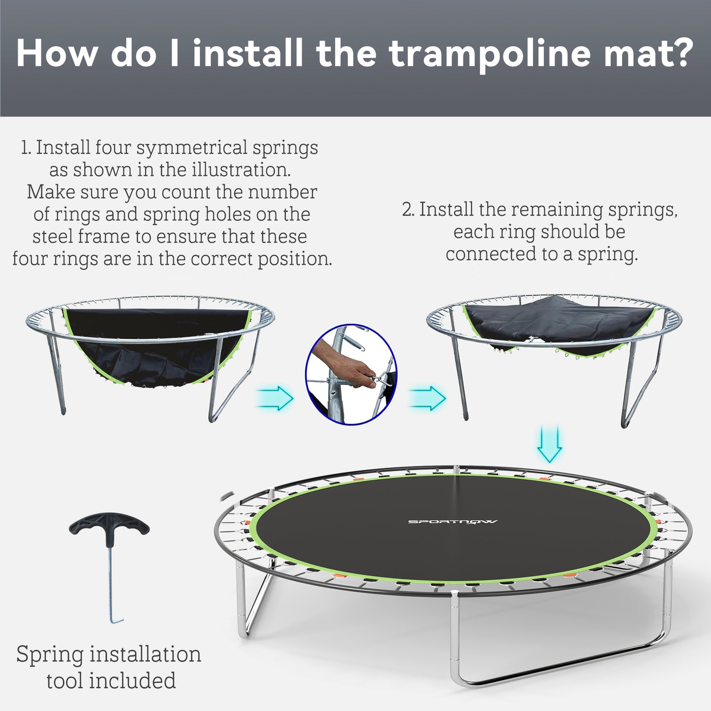 Trampoline Mat with 54 V-Hooks, for 10ft Trampoline, Green