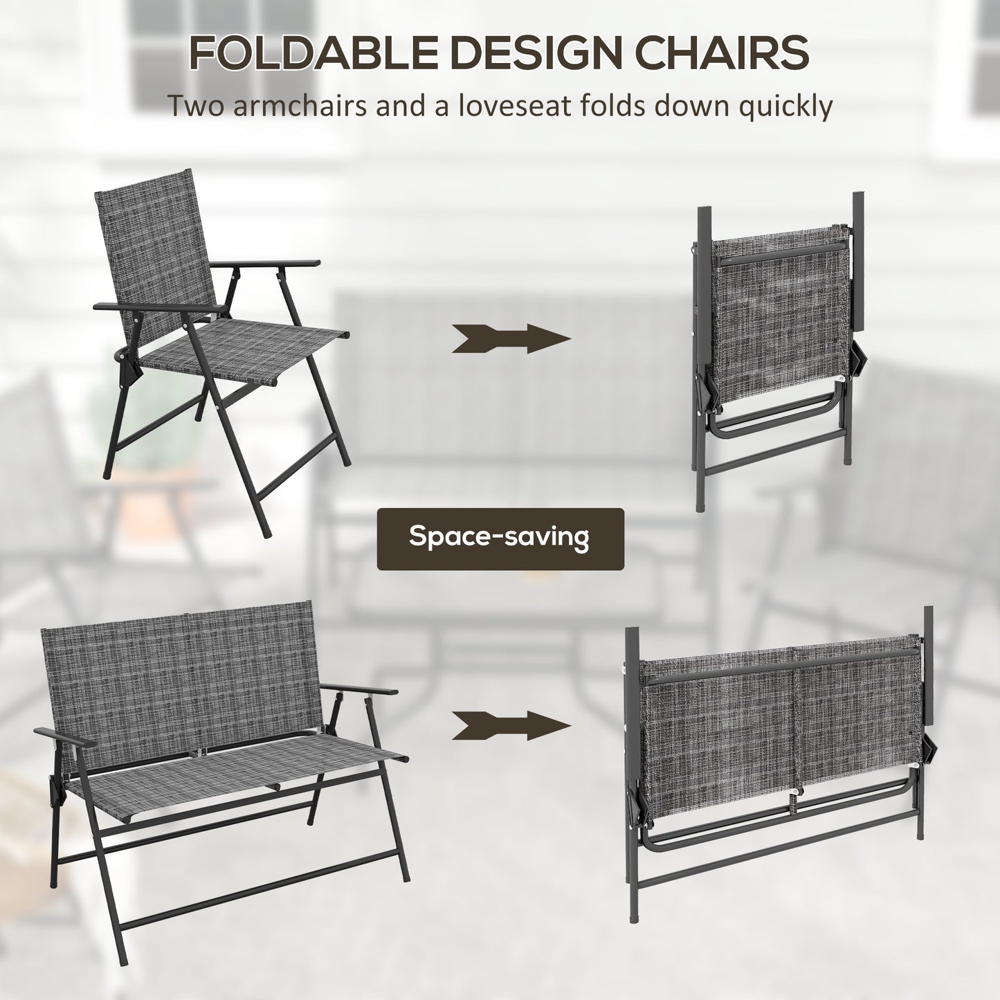 Patio Furniture Set, Garden Set w/ Table, Foldable Chairs, a Loveseat