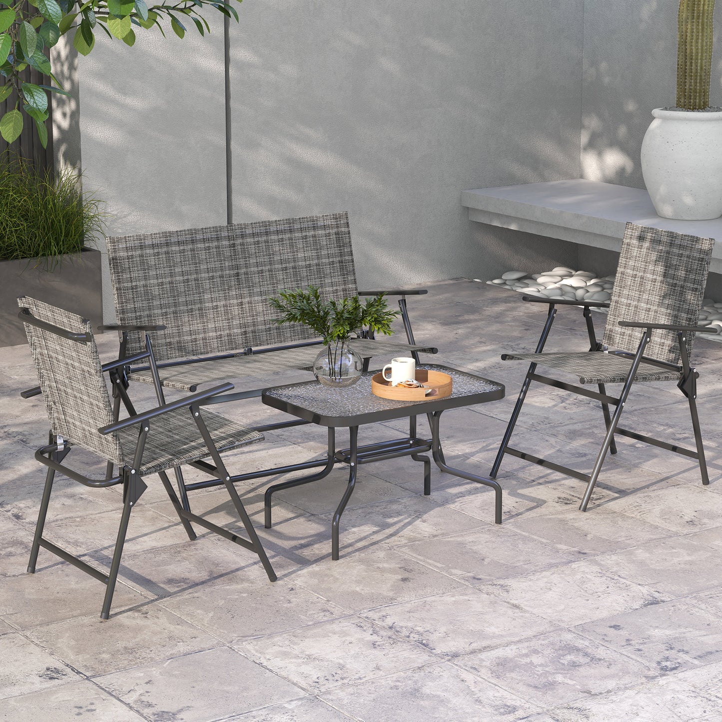 Patio Furniture Set, Garden Set w/ Table, Foldable Chairs, a Loveseat