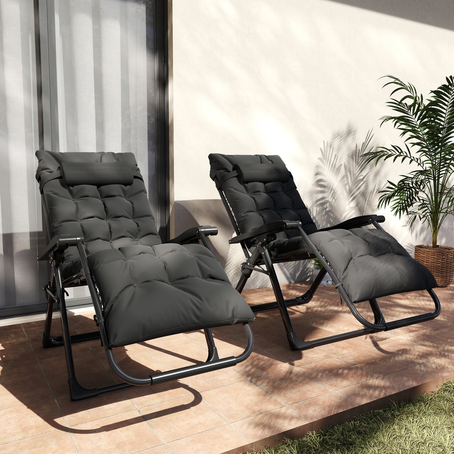 2 PCS Reclining Zero Gravity Chair Folding Lounger Cushion Black