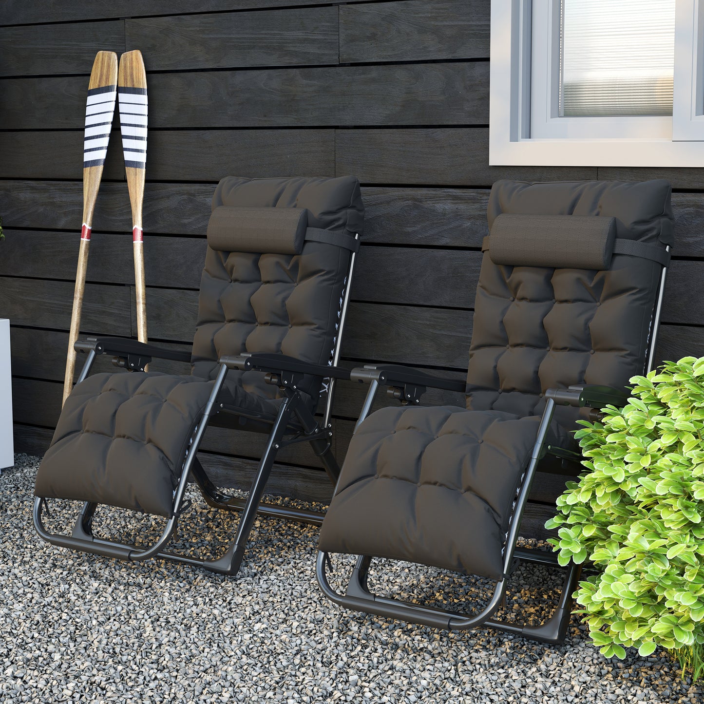 2 PCS Reclining Zero Gravity Chair Folding Lounger Cushion Black