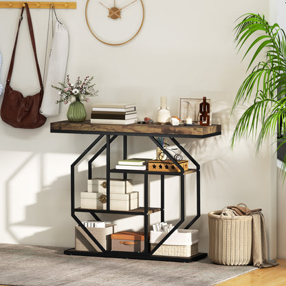 Industrial Console Table, Hallway Table with 4-Tier Shelves