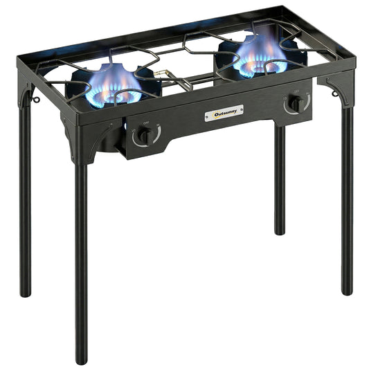 150,000 BTU Double Burner Camping Stove with Detachable Legs Black