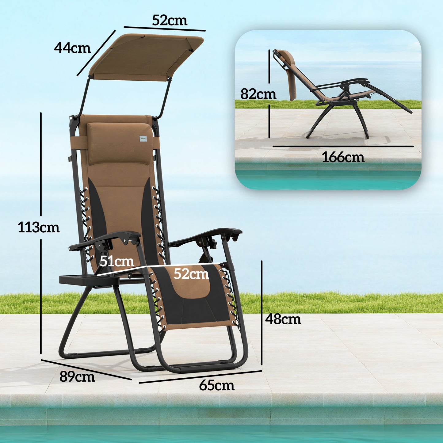 2 Pcs Zero Gravity Lounger Chair, Folding Reclining Chair, Brown