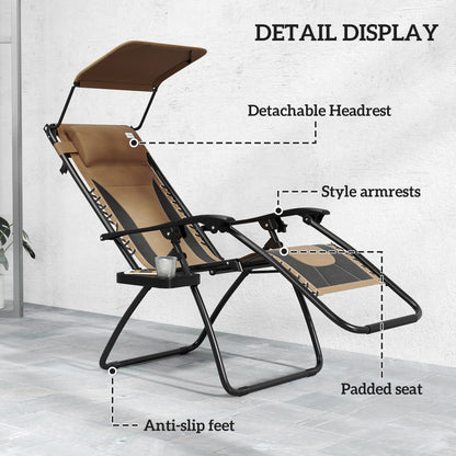 2 Pcs Zero Gravity Lounger Chair, Folding Reclining Chair, Brown