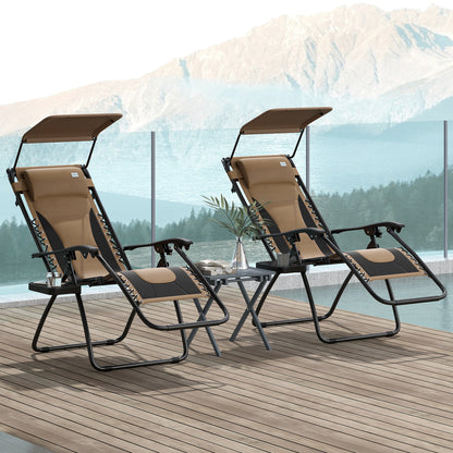2 Pcs Zero Gravity Lounger Chair, Folding Reclining Chair, Brown