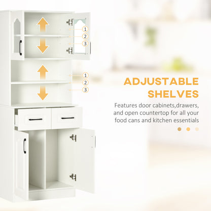 Kitchen Cupboard Storage Cabinet Adjustable Shelves, Countertop,White