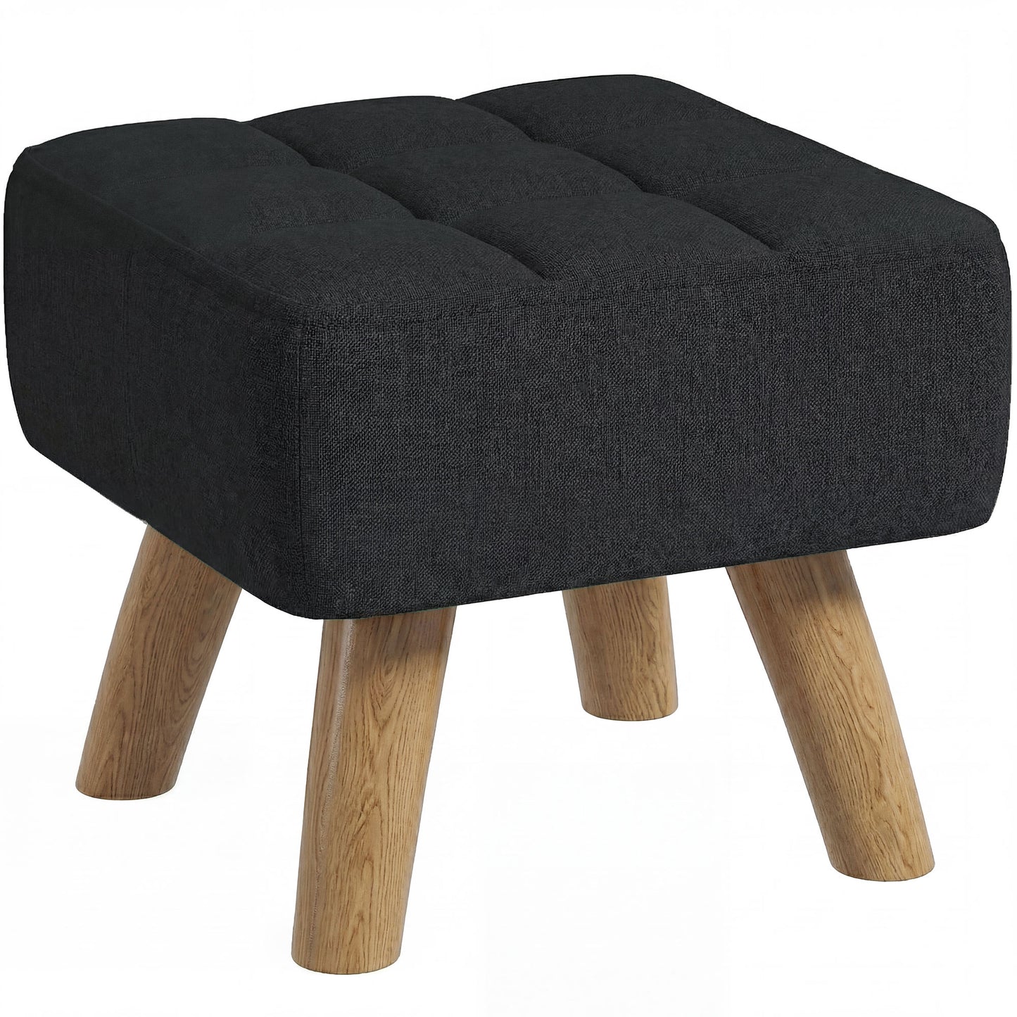 Modern Footstool, Fabric Foot Rest with Rubber Wood Legs, Black