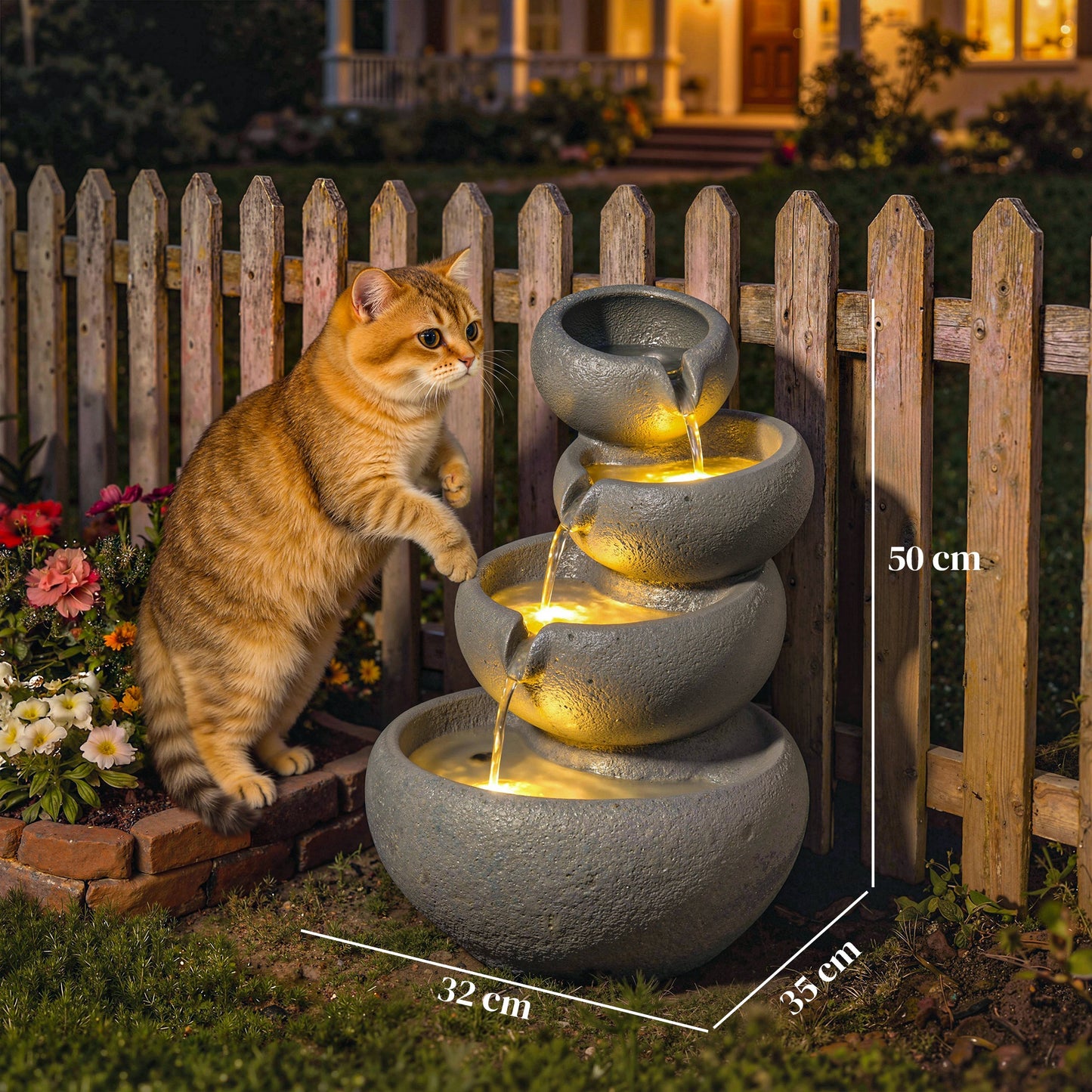 Water Fountain Outdoor, 4-Tier Garden Water Feature