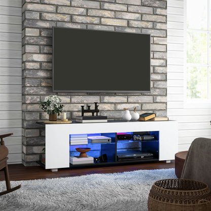 TV Stand 145cm TV Unit with Glass Shelves RGB LED Light for 60"TV White