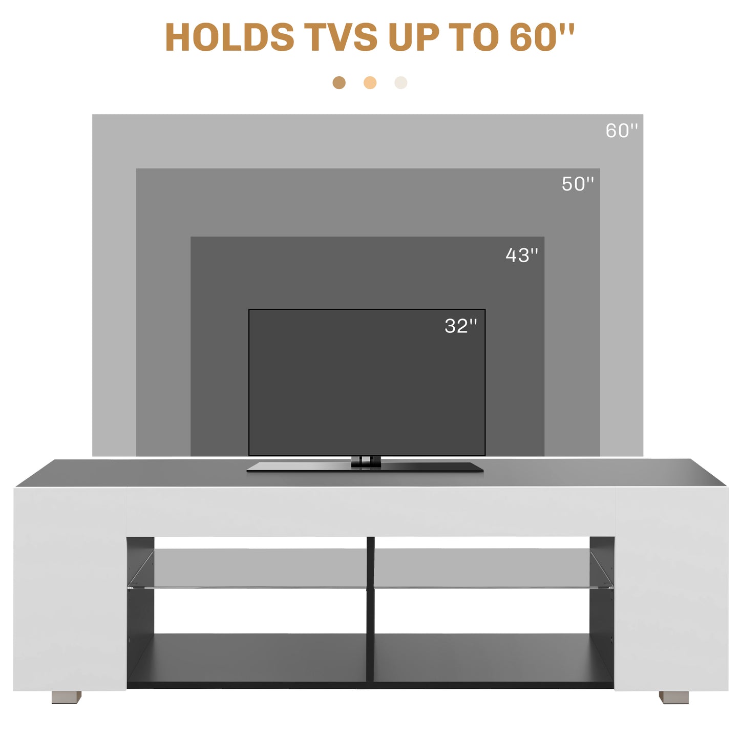 TV Stand 145cm TV Unit with Glass Shelves RGB LED Light for 60"TV White