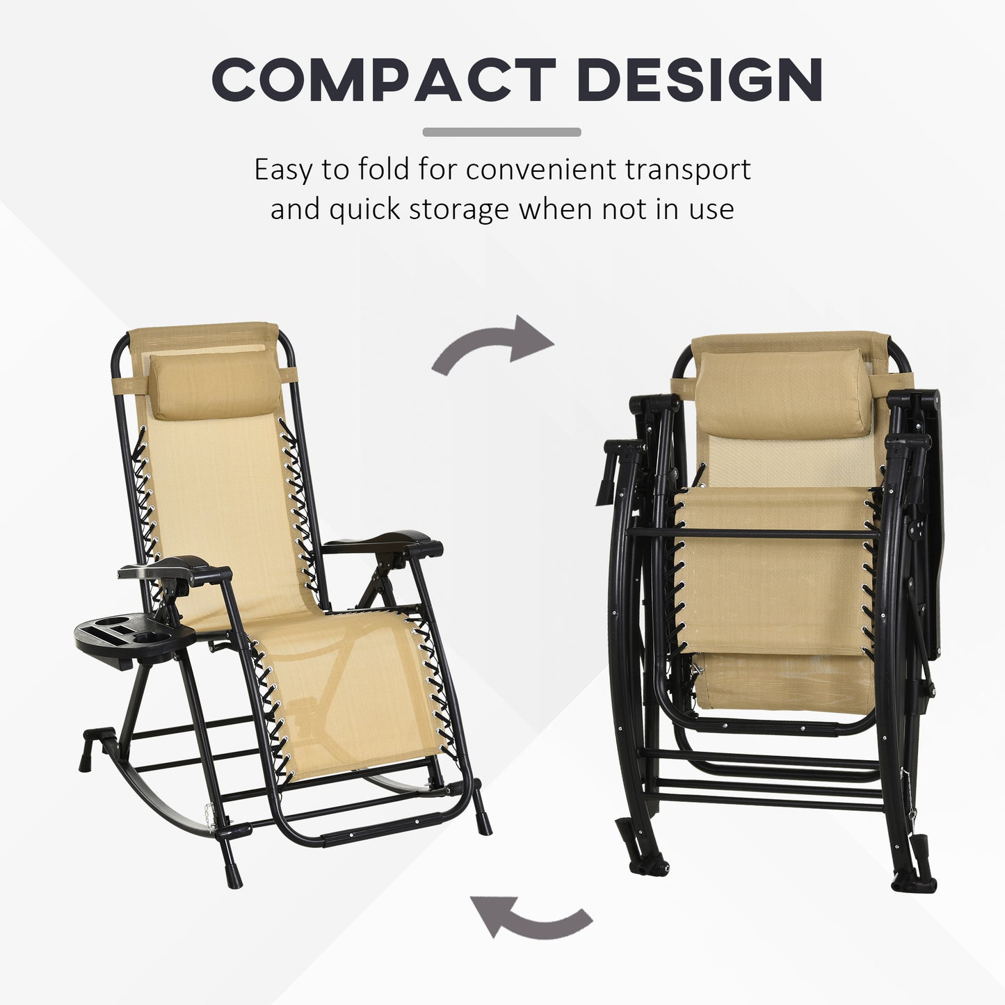 Folding Recliner Chair Outdoor Lounge Rocker Zero-Gravity Seat