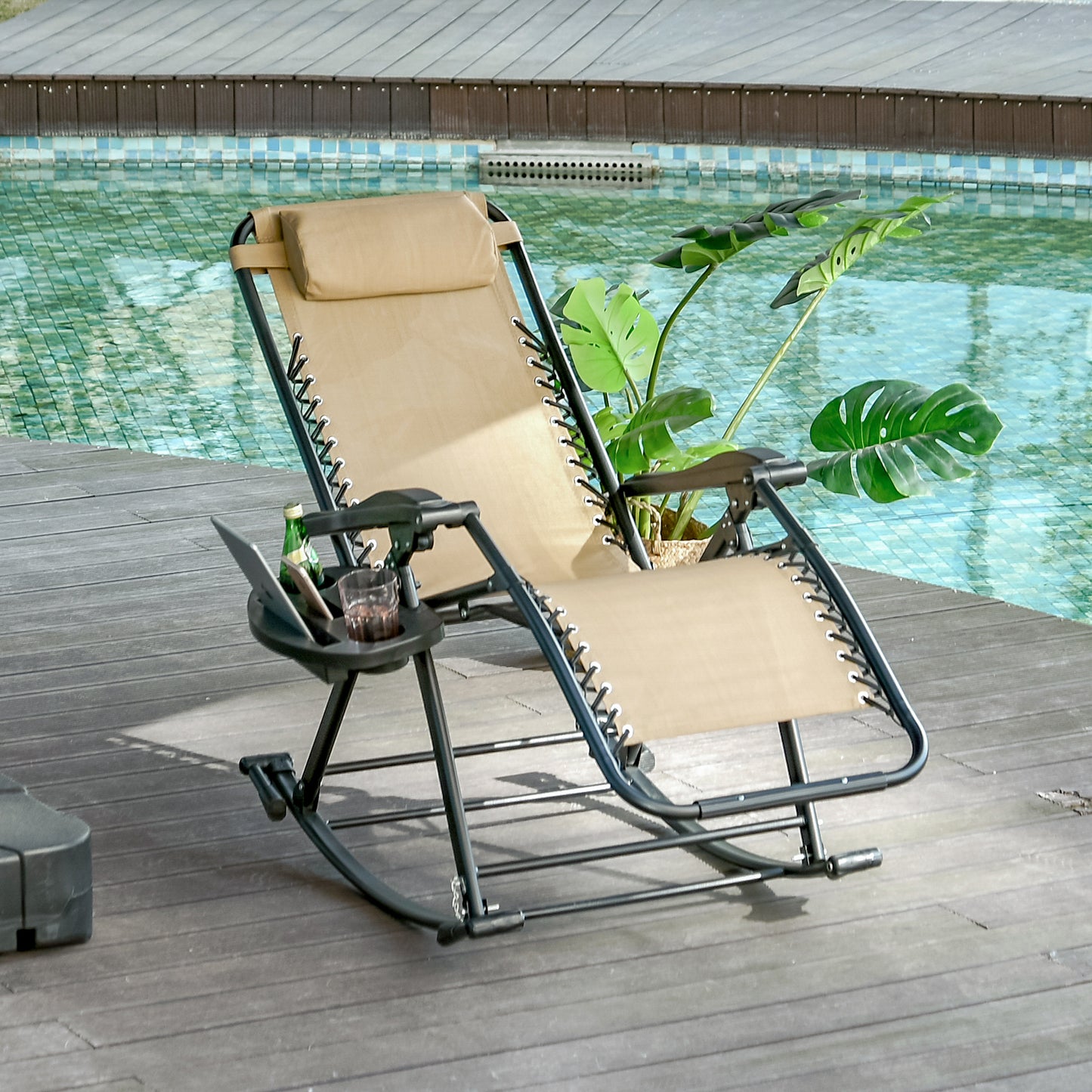 Folding Recliner Chair Outdoor Lounge Rocker Zero-Gravity Seat
