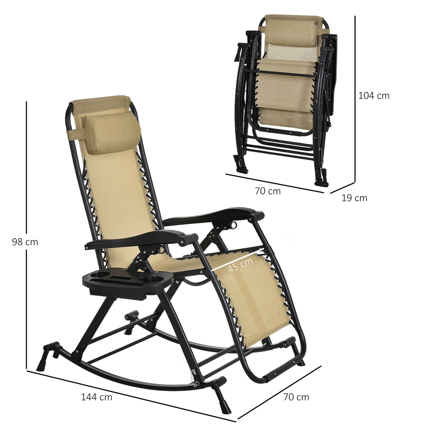 Folding Recliner Chair Outdoor Lounge Rocker Zero-Gravity Seat