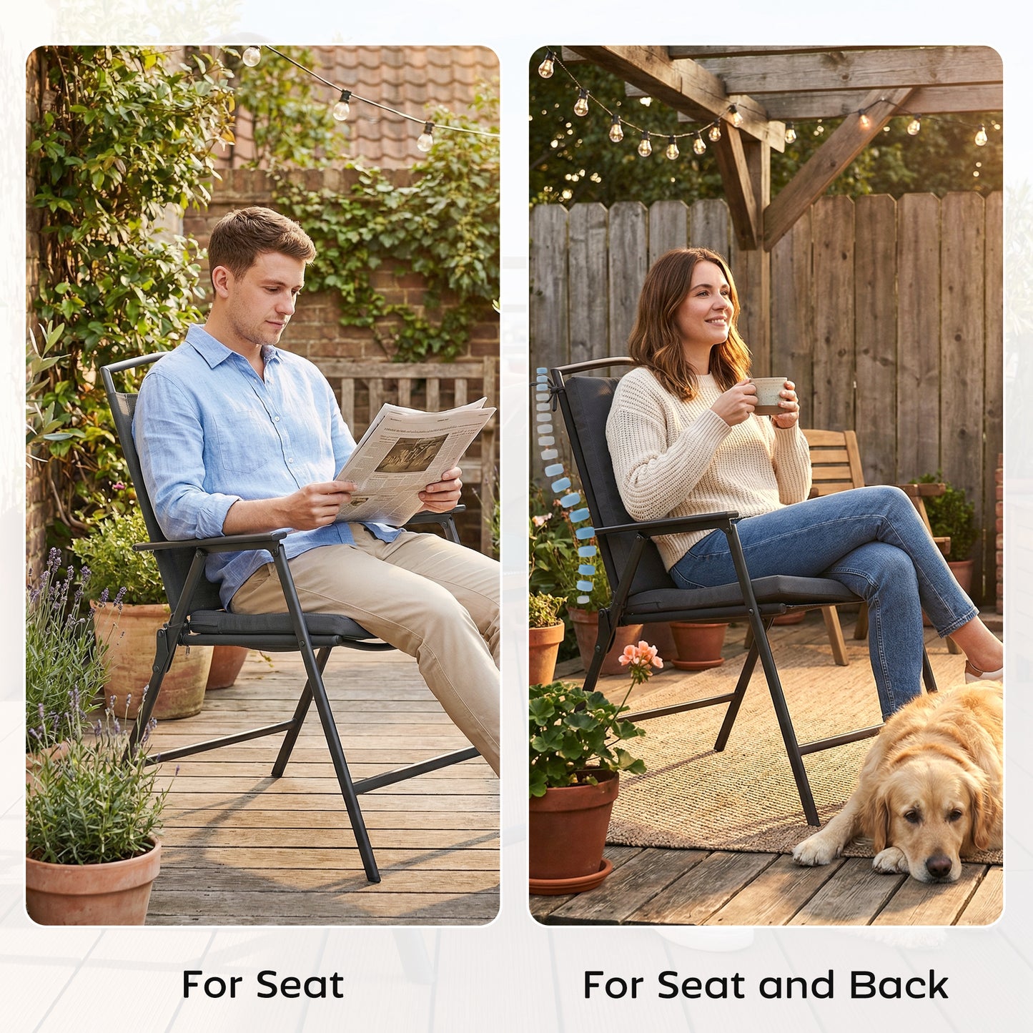 2Pcs Garden Chair Cushions, Waterproof Seat Pads, Dark Grey
