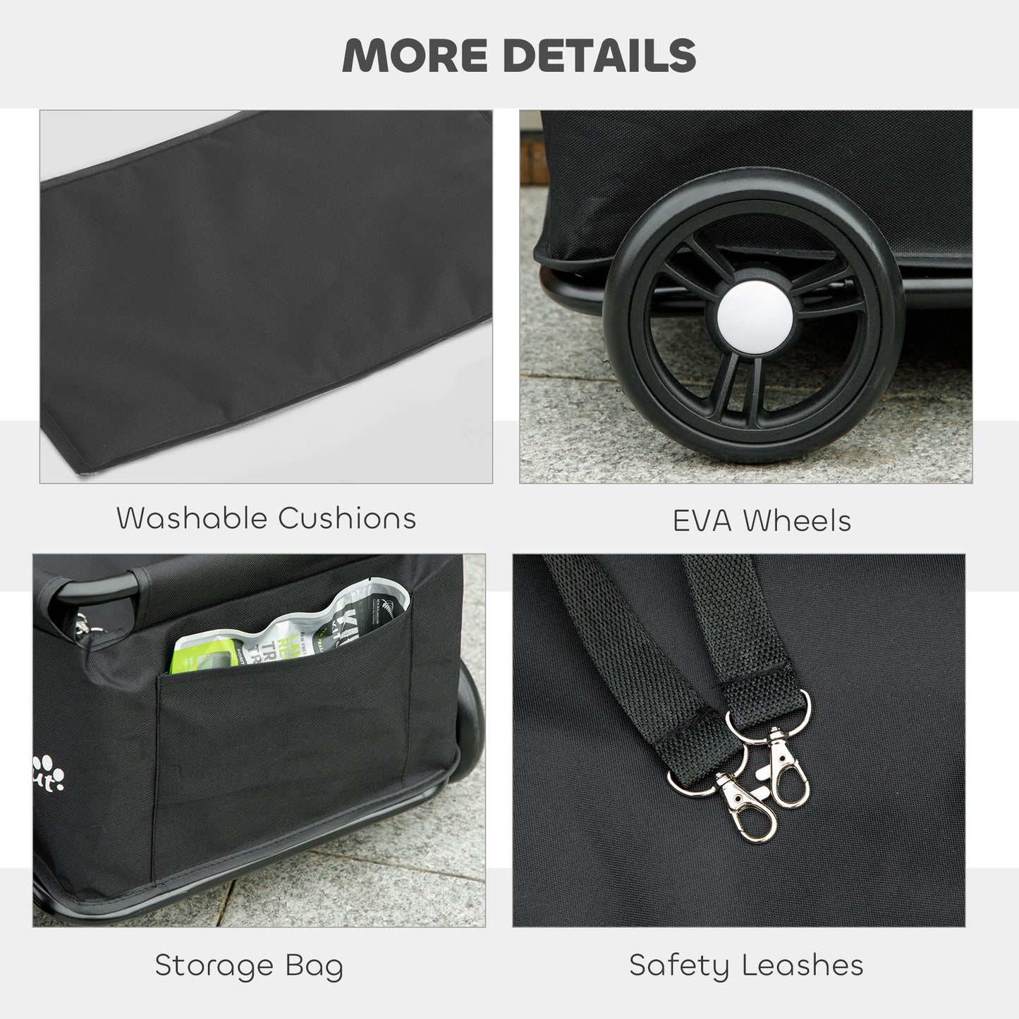 Foldable Dog Stroller with Safety Straps, Storage Bag, Black