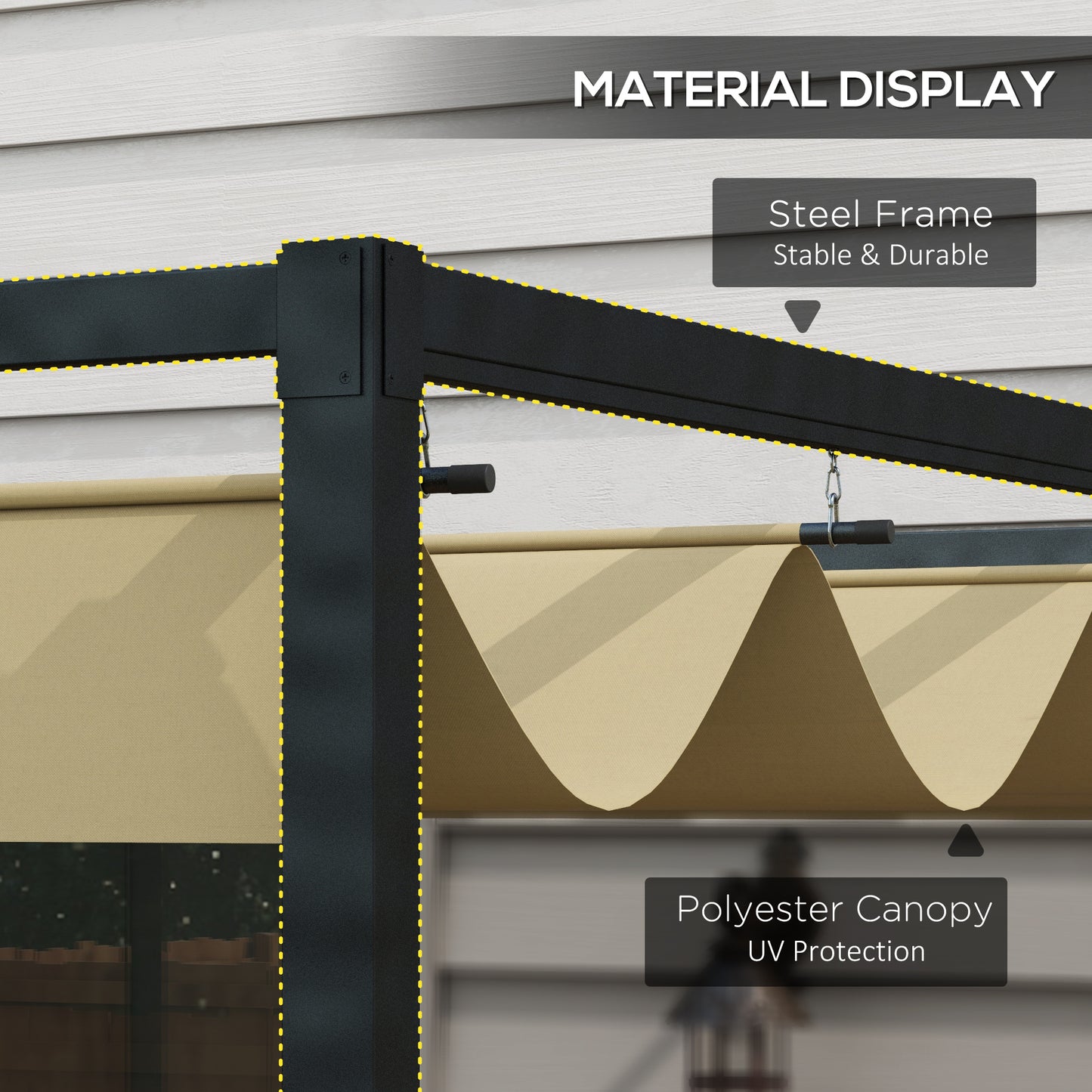 4 x 3(m) Metal Pergola with Retractable Roof, Garden Gazebo Canopy Shelter for Outdoor, Patio, Khaki
