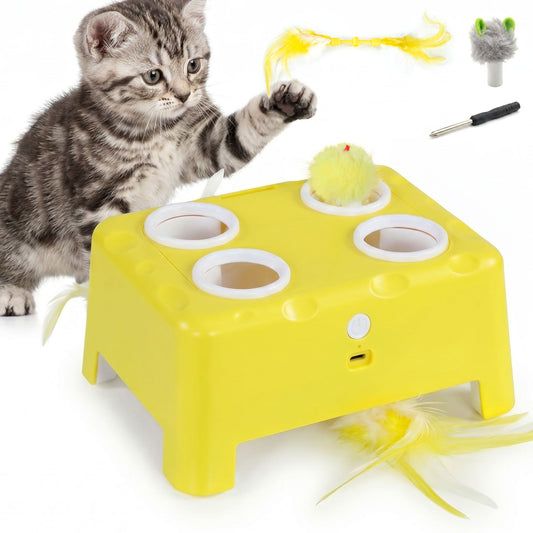 Interactive Cat Toys for Indoor Kittens & Adult Cats, Rechargeable Automatic Mouse & Feather Teaser Toy, 3 in 1 Play Modes with Smart Rest, Type-C Charging