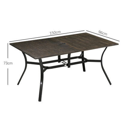 Garden Table with Parasol Hole for Patio, Deck, Brown, 150 x 96 x 73cm