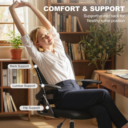 Mesh Painting Chair, Rolling Desk Chair with Flip-up Armrests, Black