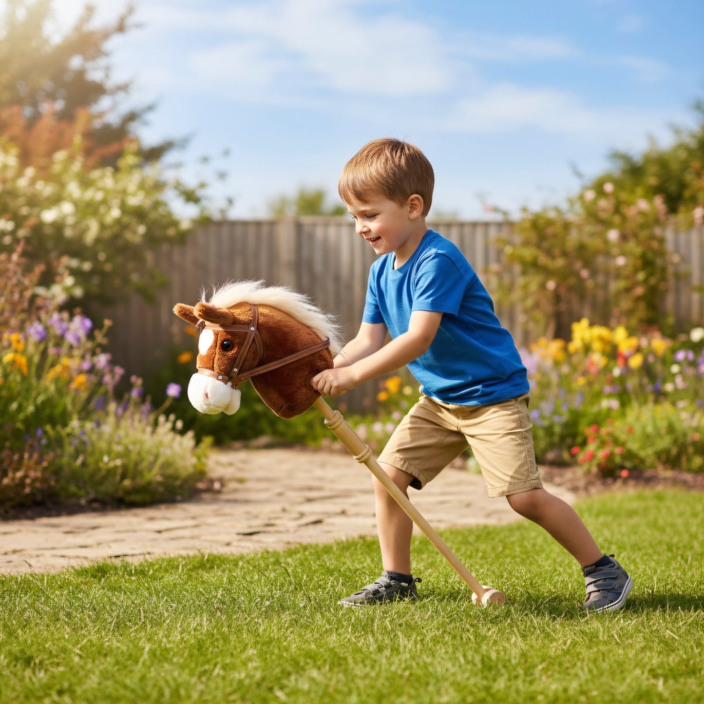 Stick Horse with Wood Wheels, Pony Neighing and Galloping Sounds