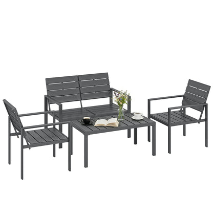 4 Piece Garden Furniture Set, HDPE Metal Outdoor Sofa, Dark Grey