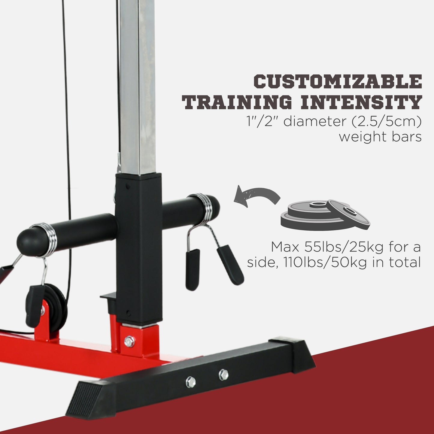 Pull Up Station Power Cage with Adjustable Seat, Home Gym - Red