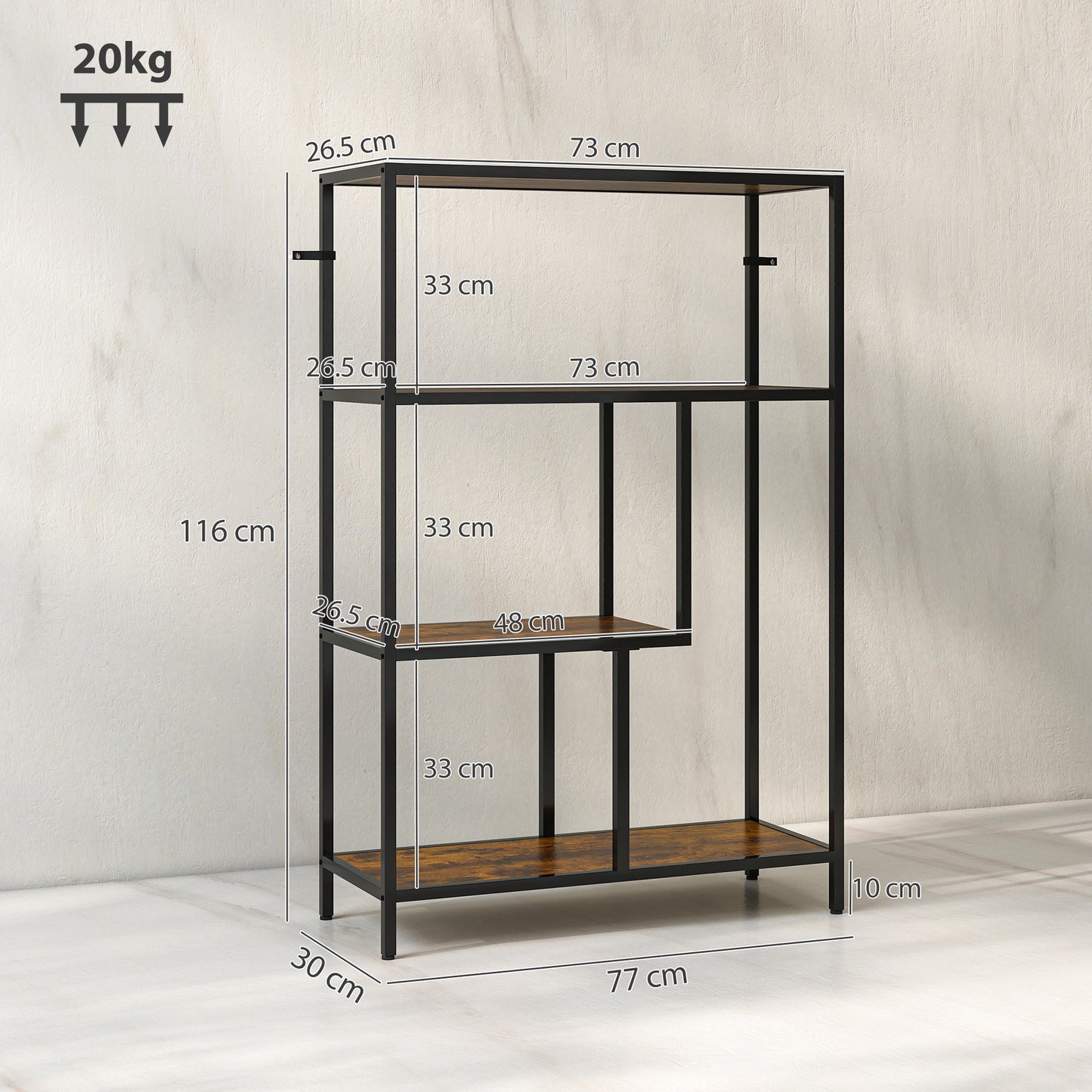 Industrial Bookshelf Bookcase w/ Open Shelves for Study Rustic Brown