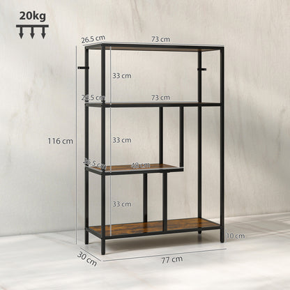 Industrial Bookshelf Bookcase w/ Open Shelves for Study Rustic Brown