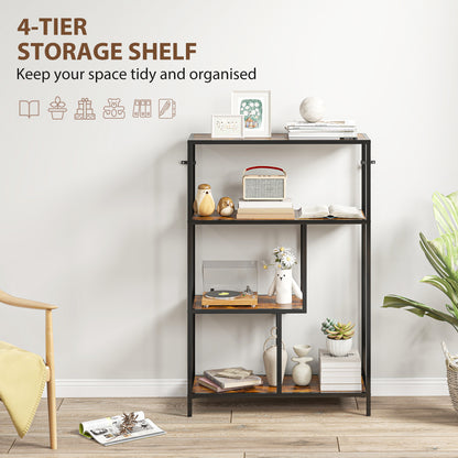 Industrial Bookshelf Bookcase w/ Open Shelves for Study Rustic Brown